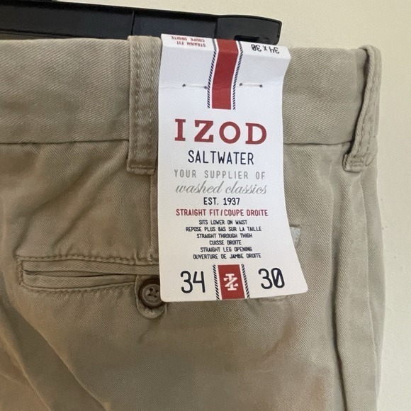 Izod Men's Flat Front Pants 34 x 30 Straight Fit Cedarwood Khaki NWT - Picture 9 of 12
